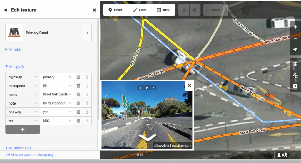 Anzeige von Mapillary-Bildern im Editor iD mit hochaufgelösten Hintergrundbildern in Cape Town